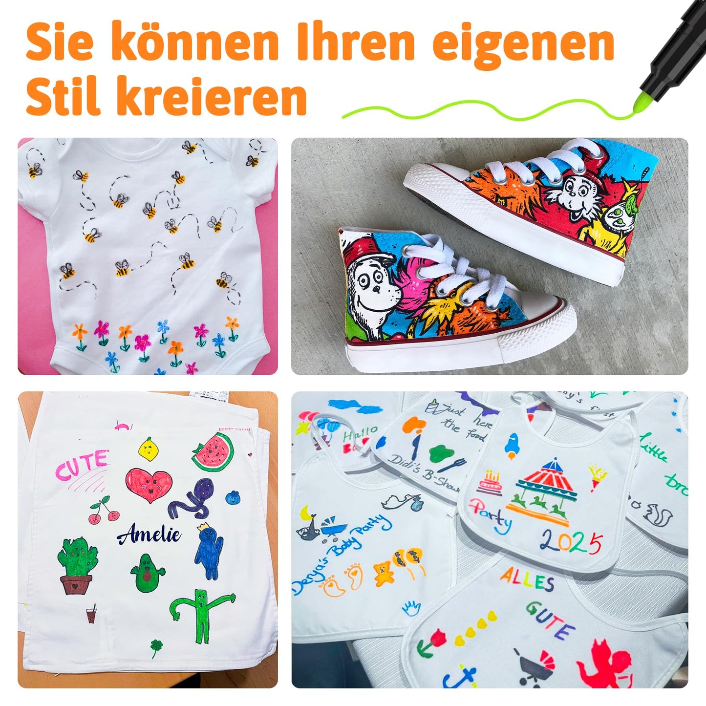 APOGO Bibs for Painting 10 Pieces White Bibs 29.5 * 25.3cm Made of Cotton and Waterproof Side, with 24 Textile Ties and 4 Templates for Boy and Girl Baby Shower Party Decorations