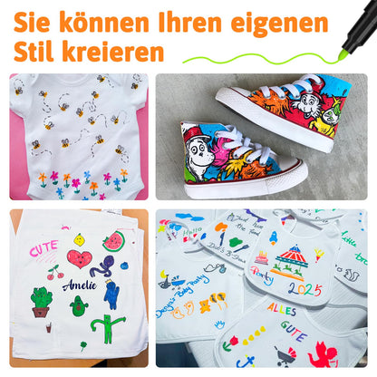 APOGO Bibs for Painting 10 Pieces White Bibs 29.5 * 25.3cm Made of Cotton and Waterproof Side, with 24 Textile Ties and 4 Templates for Boy and Girl Baby Shower Party Decorations