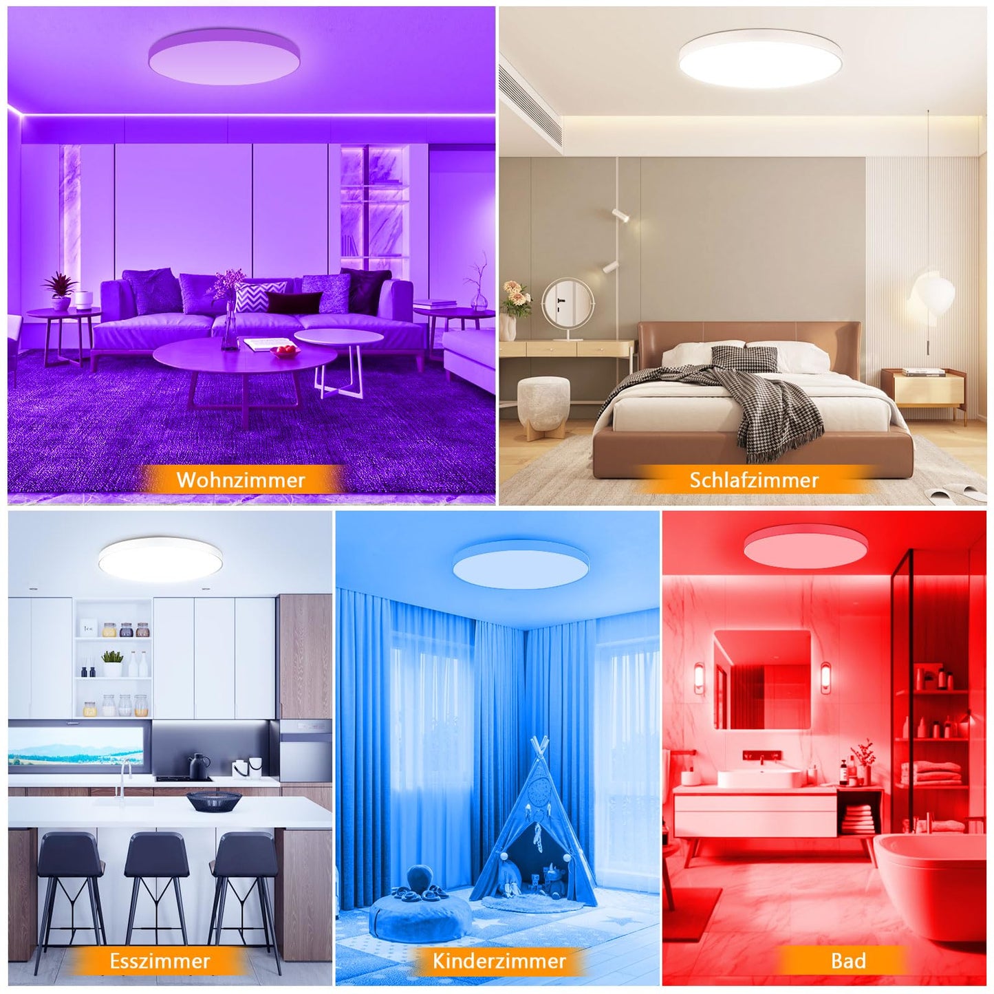 OUILA LED Ceiling Light Dimmable 24W RGB Color Changing Ceiling Lamp with Remote Control 3000K-6500K 2400LM RGB+CCT Round LED Panel Ceiling Light for Living Room Bedroom Bathroom Kids Room Ø28cm