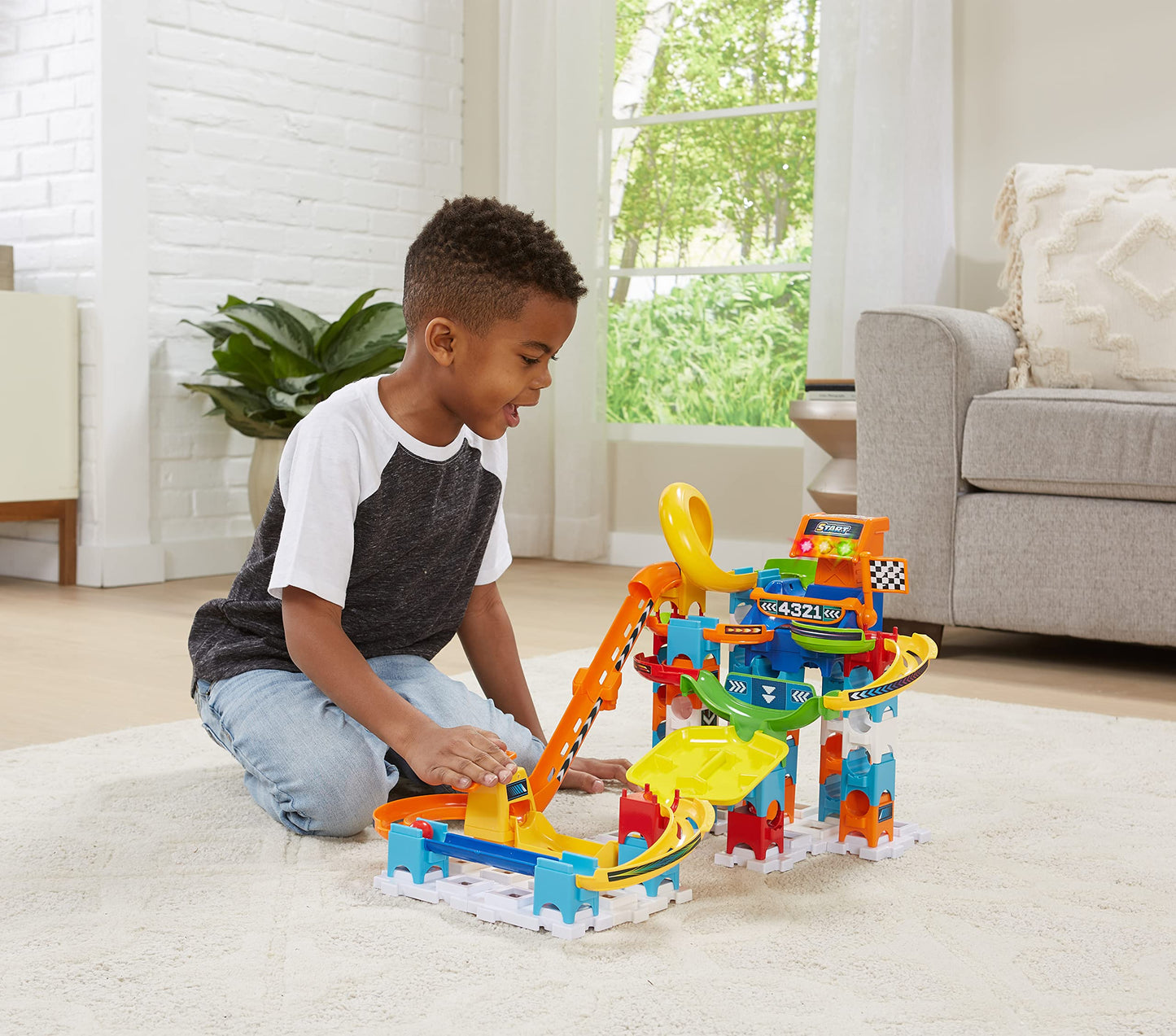 VTech Marble Rush - Racing Set M200 E - Interactive marble run set with lights and sounds, exciting track elements, building options, and path configurations - For kids aged 4-12.