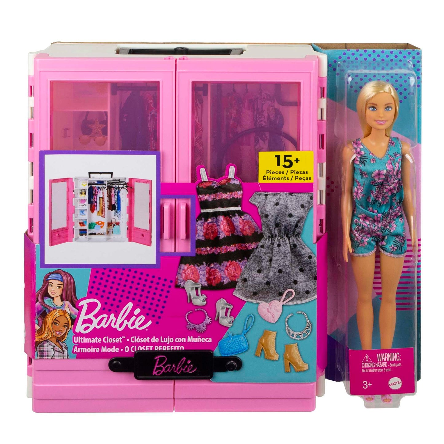 Barbie Ultimate Closet doll's wardrobe for organizing clothes and accessories, includes hangers, suitable for ages 3+, GBK12.