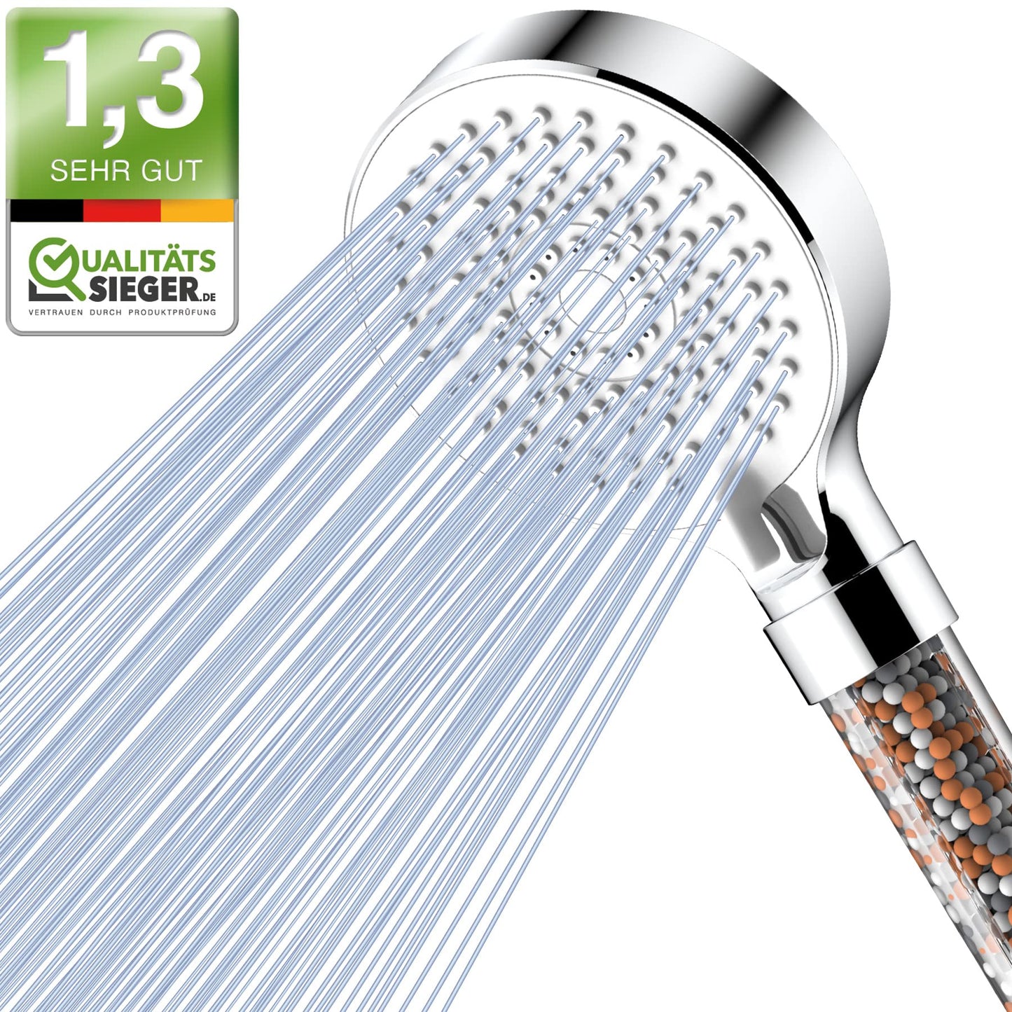 Magichome shower head with filter, high pressure handheld shower 5 spray modes, water-saving shower head with 3-layer filtration mineral stones, pressure-boosting shower sprayer for hard water, residual chlorine, white.