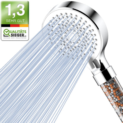 Magichome shower head with filter, high pressure handheld shower 5 spray modes, water-saving shower head with 3-layer filtration mineral stones, pressure-boosting shower sprayer for hard water, residual chlorine, white.