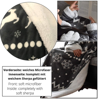 HOMELEVEL Sherpa Blanket with Sleeves - 200x150cm Snuggle Blanket with Sleeves - Blanket Hoodie Sleeve Blanket - Blanket with sleeves to wear - Blanket Sweater Portable Blanket - Dark Grey
