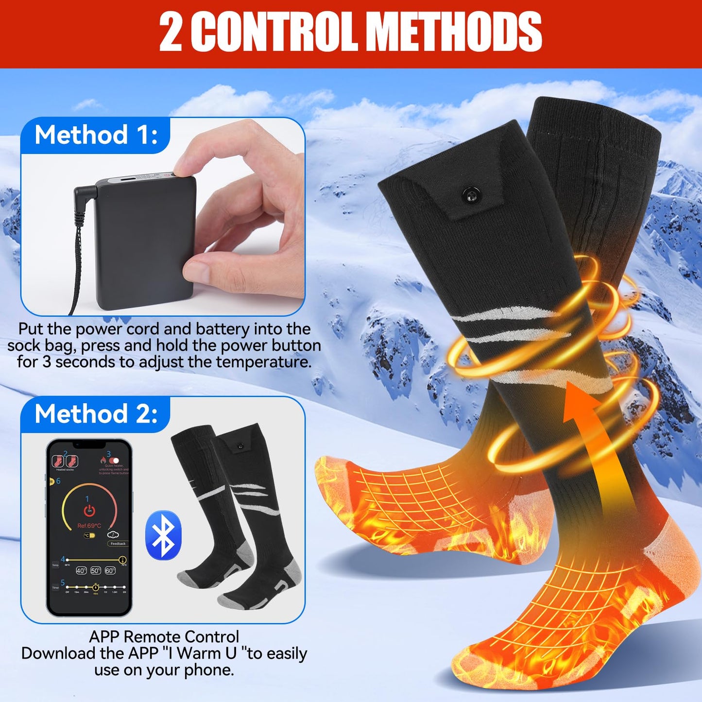 Olycism Heated Socks for Men and Women 5000mAh Battery APP Smart Control Rechargeable Heated Socks 3 Temperature Adjustable Cotton Socks, Skiing, Winter, Keeping Feet Warm (M)