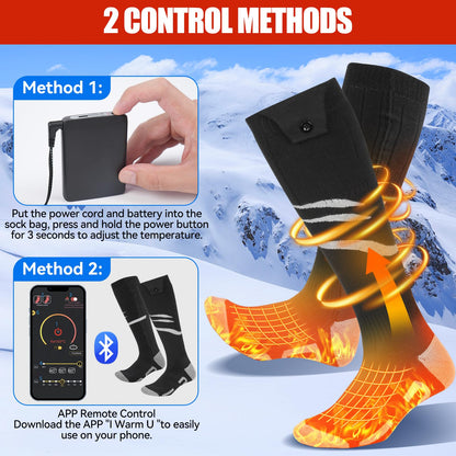 Olycism Heated Socks for Men and Women 5000mAh Battery APP Smart Control Rechargeable Heated Socks 3 Temperature Adjustable Cotton Socks, Skiing, Winter, Keeping Feet Warm (M)