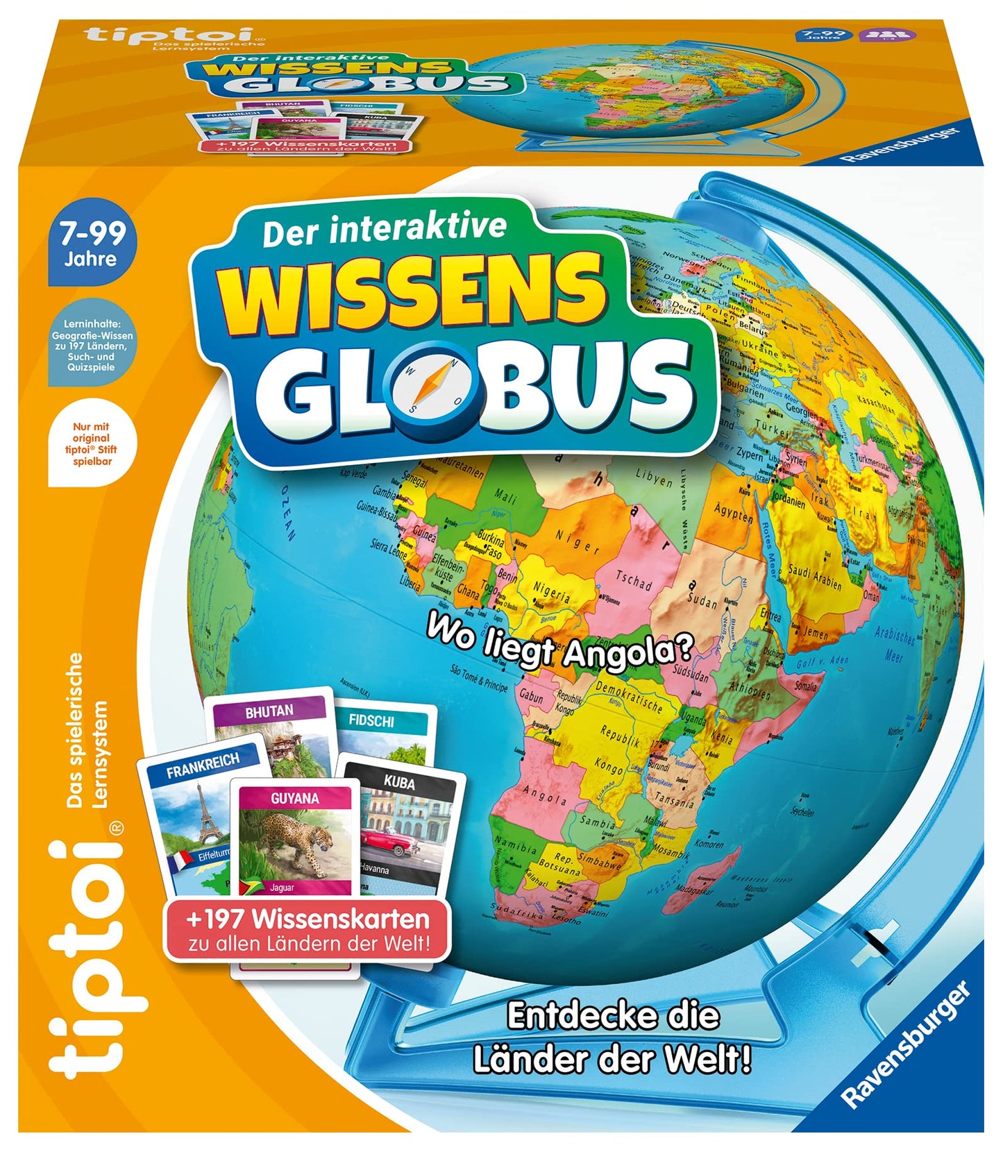 Ravensburger tiptoi Game 00107 - The Interactive Knowledge Globe - Educational globe for children aged 7 and up, informative globe for boys and girls, for 1-4 players