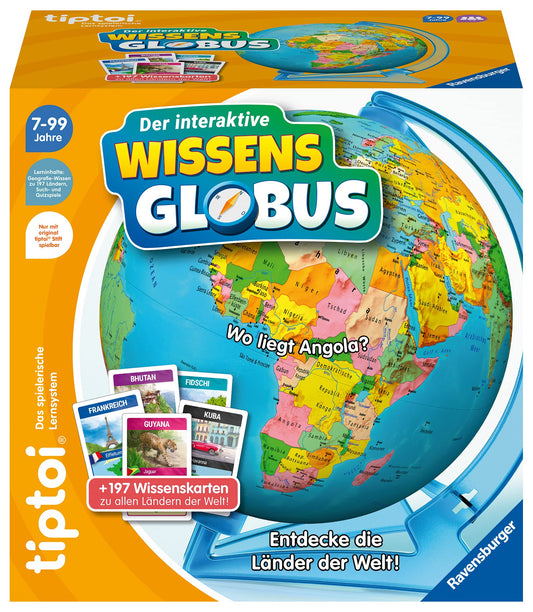 Ravensburger tiptoi Game 00107 - The Interactive Knowledge Globe - Educational globe for children aged 7 and up, informative globe for boys and girls, for 1-4 players