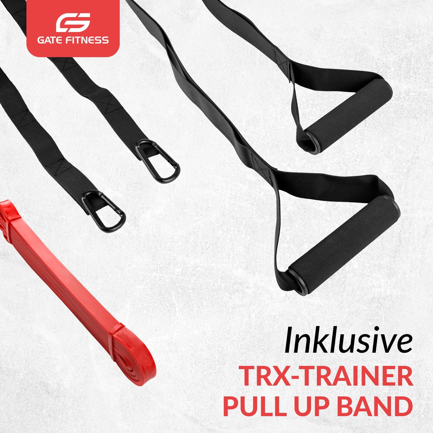 GATE FITNESS™ Pull Up Bar/Chin-Up Bar for Door Frames - Perfect Home Strength Station - No Screws | Foldable Home Trainer - includes Pull Up Band + Suspension Trainer + Training Poster