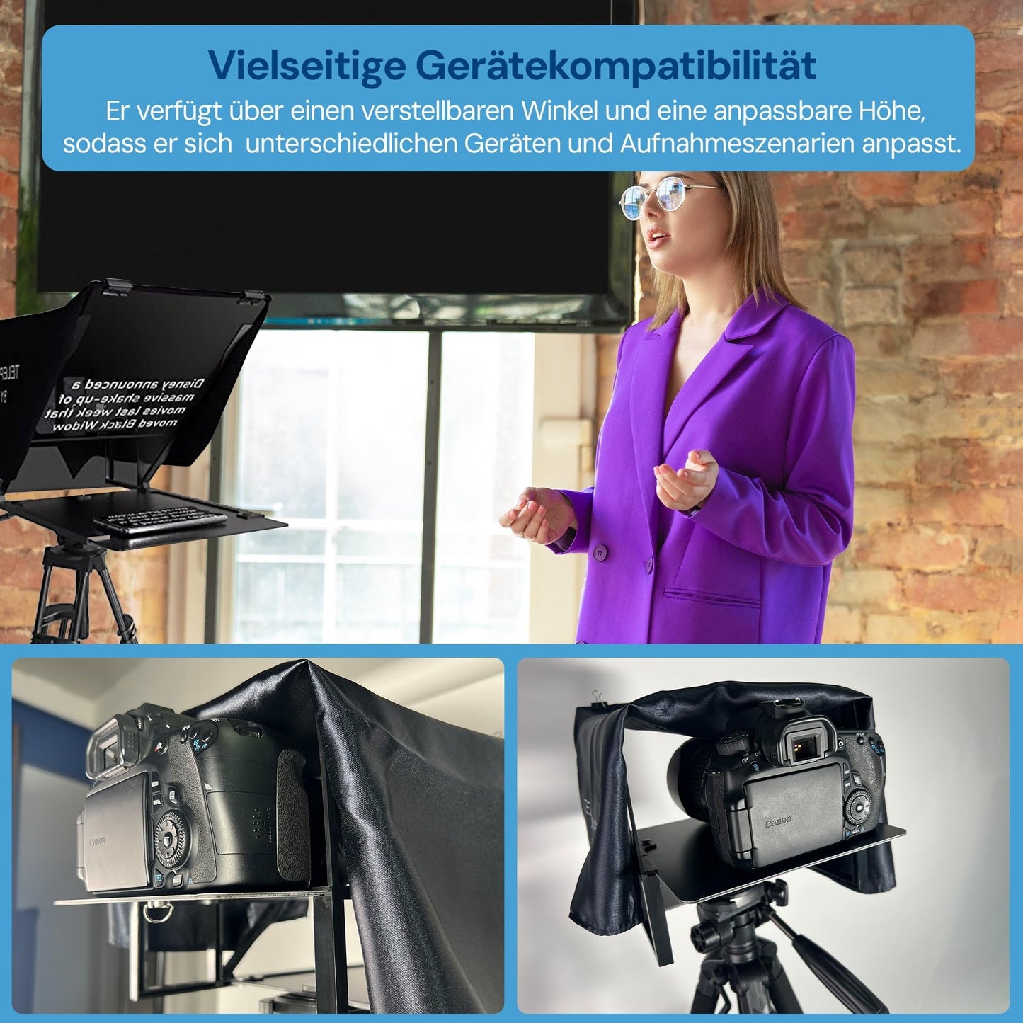 Leeventi Teleprompter compatible with iPad, tablet, smartphone, and DSLR camera. Control via remote or app. Compatible with Android and iOS. Great for video recordings (Version 4.0).