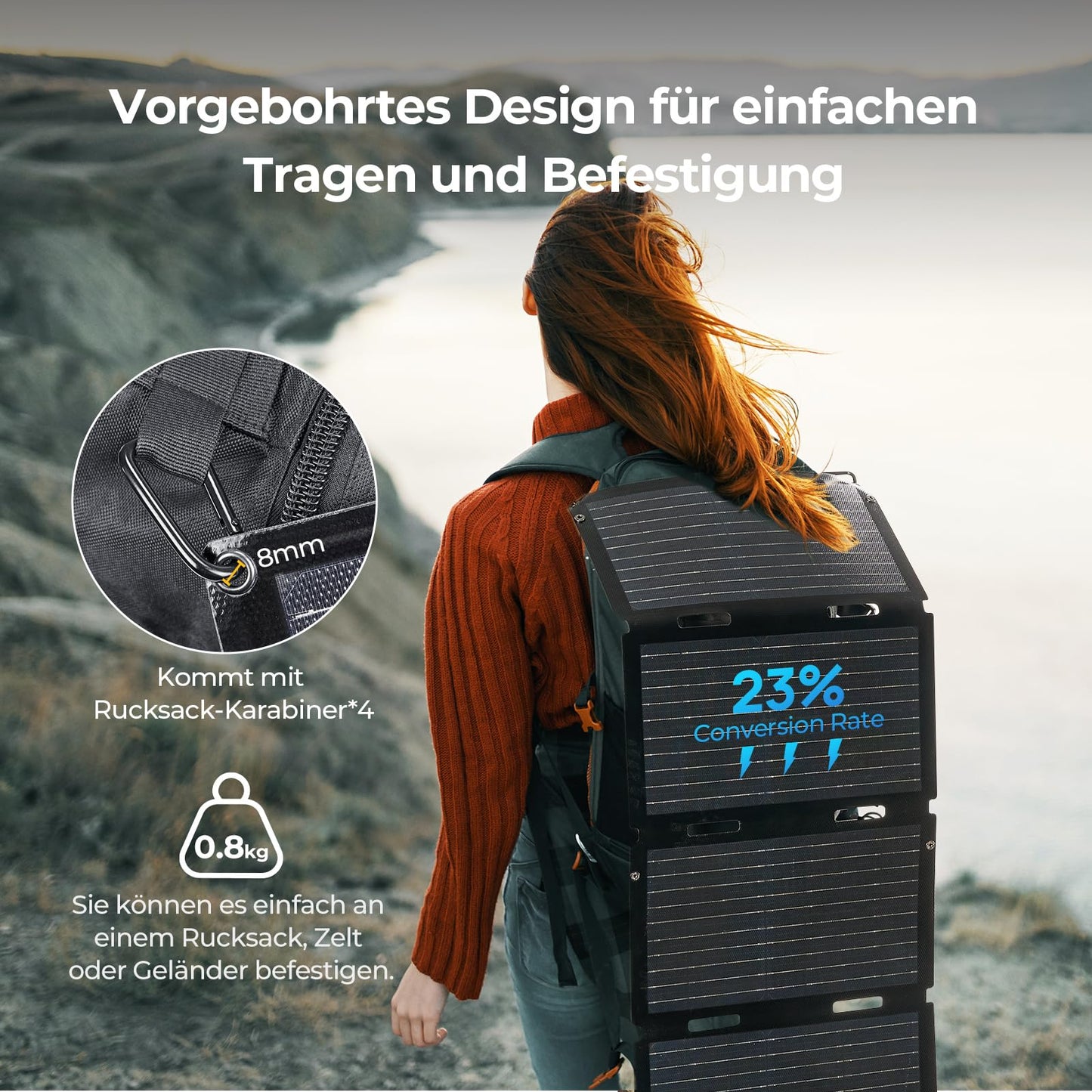 BougeRV 50W ETFE Foldable Solar Panel, Fiberglass 270°, 0.8 kg, Solar Module with DC/USB-C/USB-A outputs, Portable Solar Panel with Carabiner, Compatible with phone, tablet, small power station.
