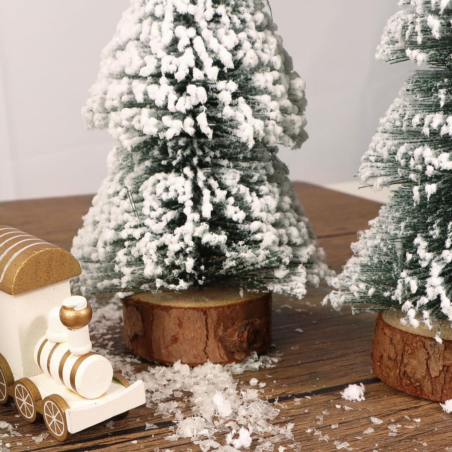 3 pieces Mini Christmas tree with wooden base for Christmas table decoration. Artificial Christmas tree perfect as a holiday gift.