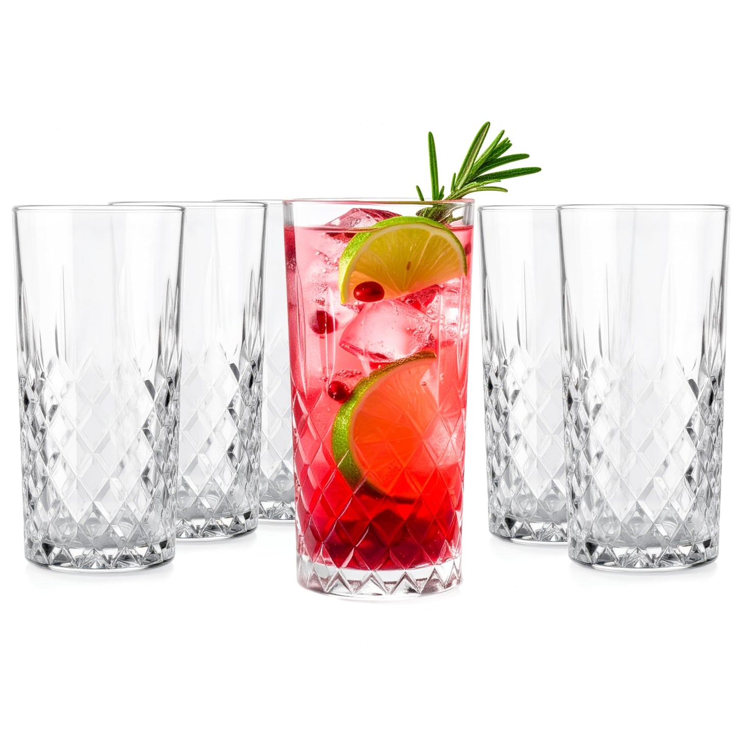 Krosno Glassware Water Glasses Set of 6, Dishwasher Safe, Clear with Crystal Effect, 300ml Highball Cocktail Gin Water Drinking Glasses.