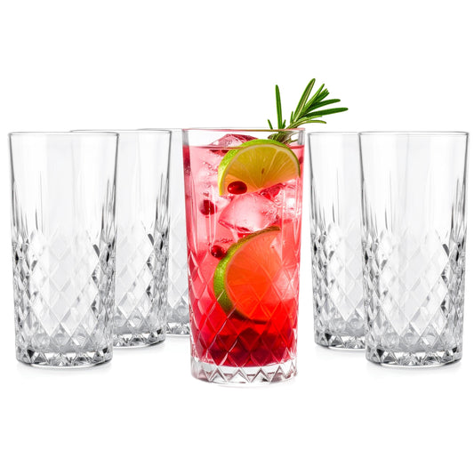 Krosno Glassware Water Glasses Set of 6, Dishwasher Safe, Clear with Crystal Effect, 300ml Highball Cocktail Gin Water Drinking Glasses.