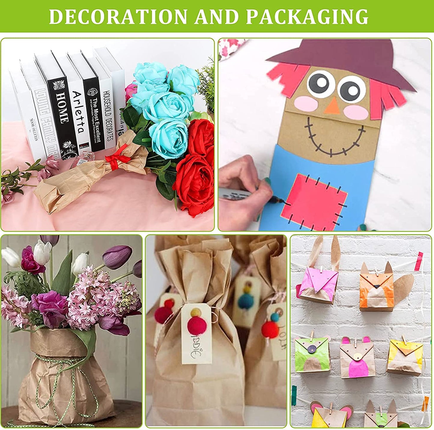 100 pieces of brown paper bags, gift bags, party bags made of kraft paper. Ideal for birthday parties, Christmas, weddings, and corporate events. Thicken 70gsm paper.