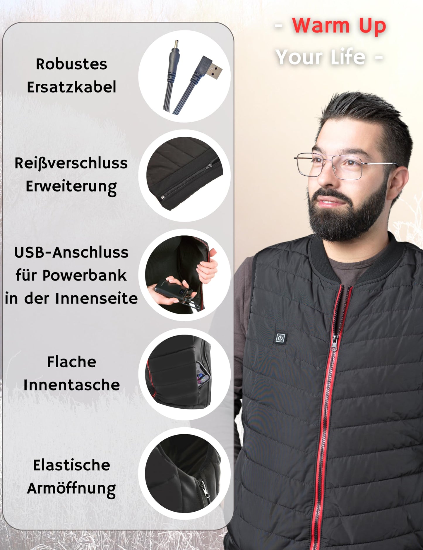 NorthHeat Premium heated vest, size L | Heated vest for men and women | Clothing with 5 heated zones up to 55°C | Heated vest WITH BATTERY (Powerbank)