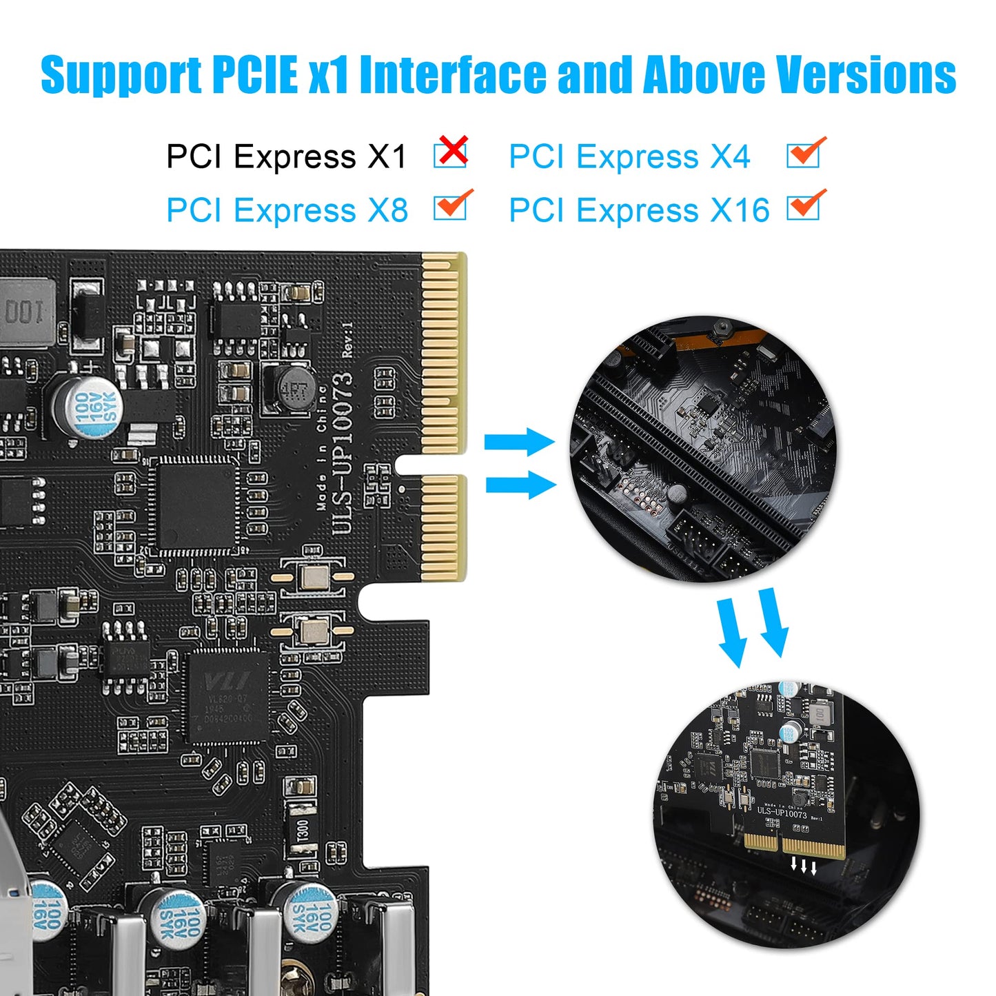 PCIe USB 3.2 Gen 2 card with 7 ports (4A + 3C), 10Gbps PCIe USB 3.2 card internal for desktop PC.