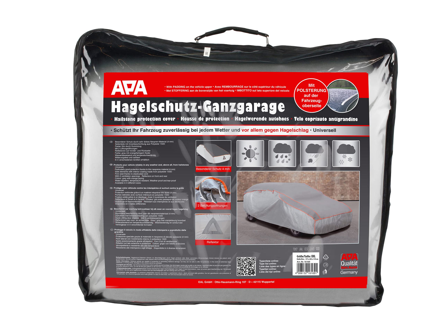 APA 16169 Hail Protection Full Garage XXL, Car Cover, Car Tarpaulin, tear-resistant, water-repellent, grey