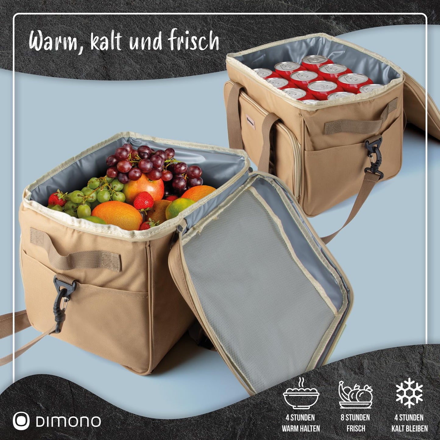 Large 25 liter insulated cooler bag XL ice bag picnic bag for camping travelling vacation (25 liters, brown)