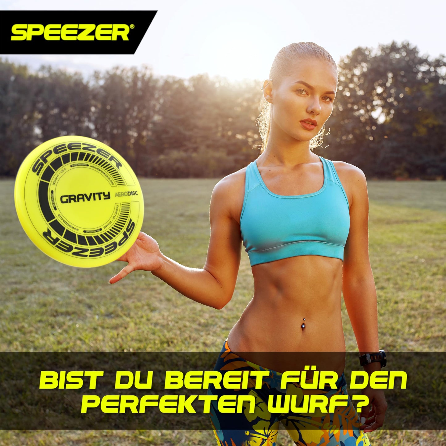 SPEEZER® Gravity Frisbee 175g - the neon yellow professional throwing disc is the outdoor fun sports game - frisbee disc for children adults - ultimate flying disc beach toy frisbee ring throwing ring