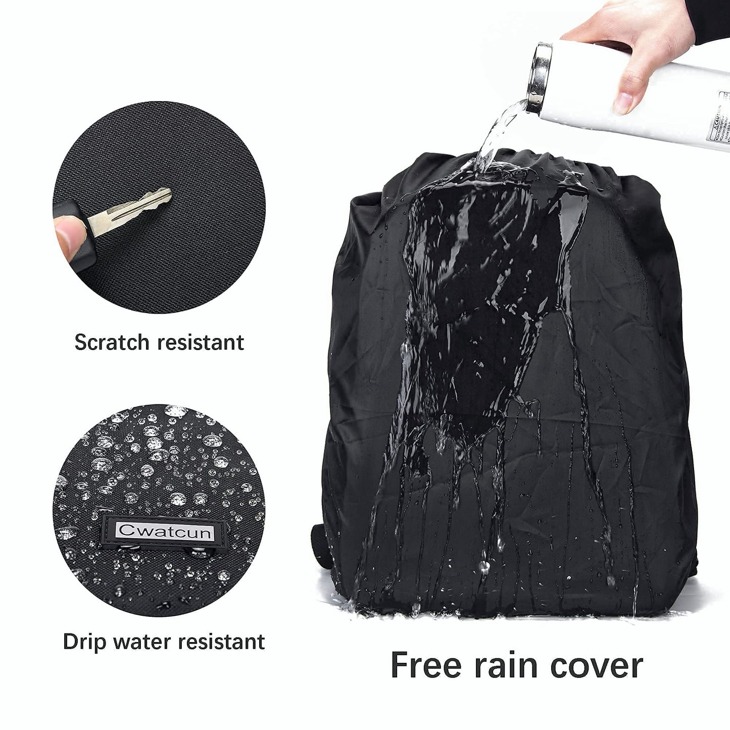 Cwatcun Camera Backpack Professional for mirrorless DSLR/SLR camera, waterproof, camera bag compatible for Sony Canon Nikon camera and lens tripod accessories (3.0 Black, L)