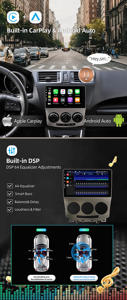 JOYX Android 14 Car Stereo Fits Mazda 5 (2005-2010) - [4G+64G] - Built-in DSP/Carplay/Android Auto - Free LED Rearview Camera - 2.5D 9 Inch - With Steering Wheel Control 4G WiFi Bluetooth 5.0 DAB