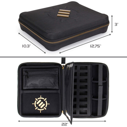 ENHANCE RPG Organizer Case - D&D folder with integrated character sheet holder, dice rolling area, removable pen pocket, miniature foam storage (Black)