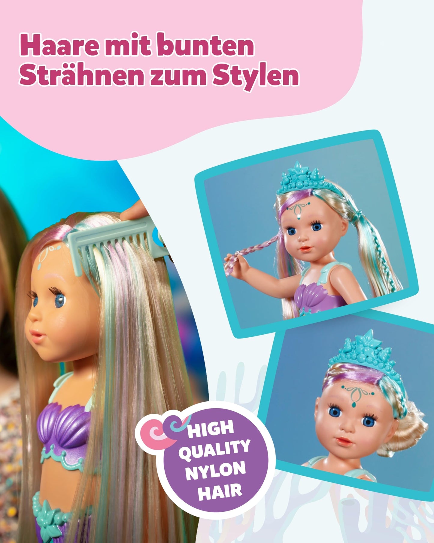 BABY born Mermaid - 43 cm doll - High-quality hair with colorful strands - Glowing tail fin - Battery operated - Suitable for kids aged 3 and up, green