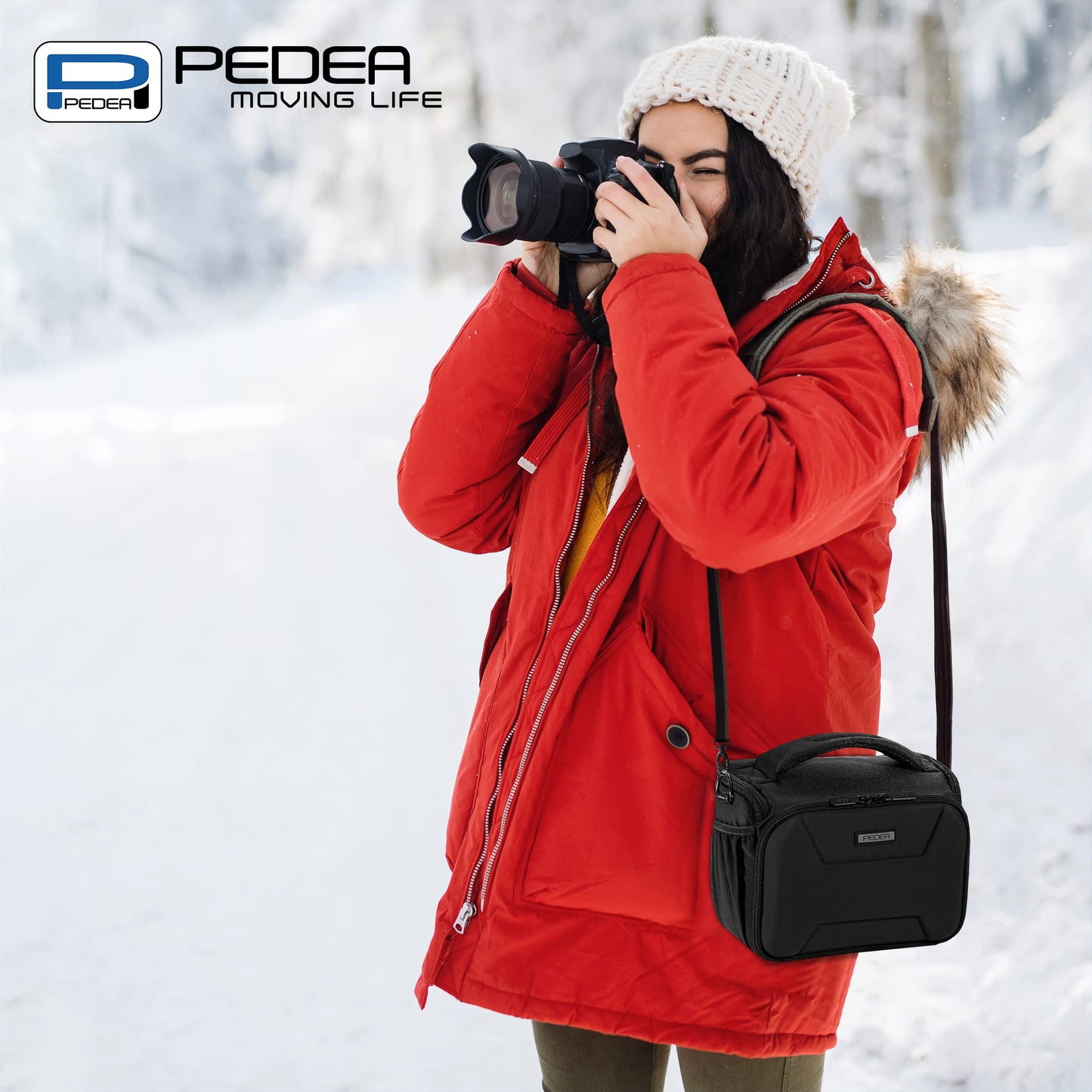 PEDEA DSLR camera bag "Guard" with screen protector for Canon EOS 5DS R M6 M100 100D G1X Mark III SX740 / Nikon Z6 D850 / Panasonic Lumix DC GH5 GX800 / Sony Alpha 6000 6500, Size L black.