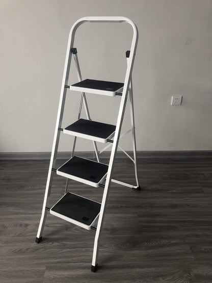 Folding 4-Step Ladder with Compact, Sturdy, High-Quality Steel Steps and Non-Slip Mats for Home/Office/Kitchen.