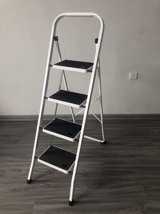 Folding 4-Step Ladder with Compact, Sturdy, High-Quality Steel Steps and Non-Slip Mats for Home/Office/Kitchen.