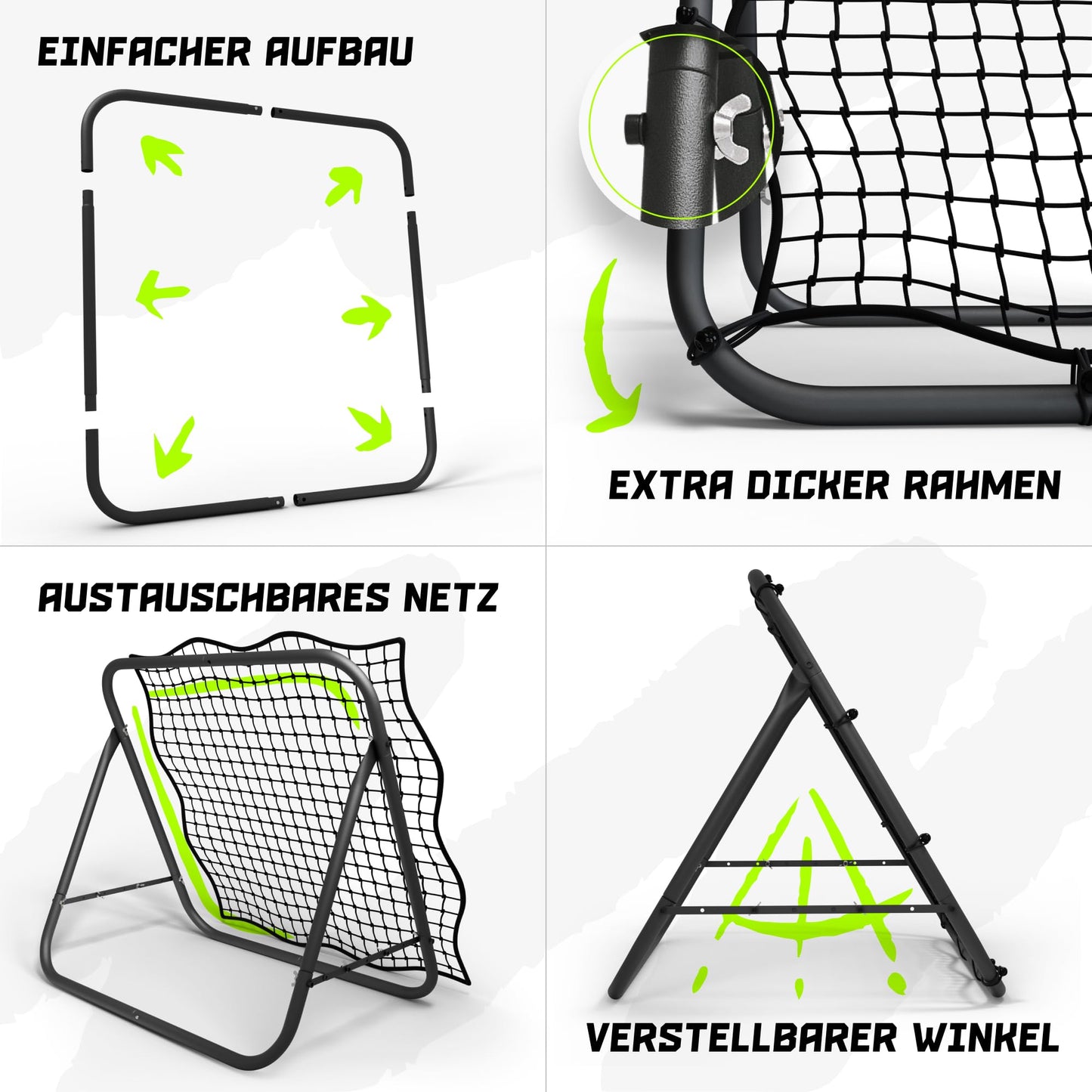 BENTSON rebounder for soccer kids and pros I Incl. spare net I Sturdy frame I Also for handball, volleyball, and basketball I rebound wall I matte black I 100x100 cm