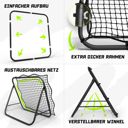 BENTSON rebounder for soccer kids and pros I Incl. spare net I Sturdy frame I Also for handball, volleyball, and basketball I rebound wall I matte black I 100x100 cm