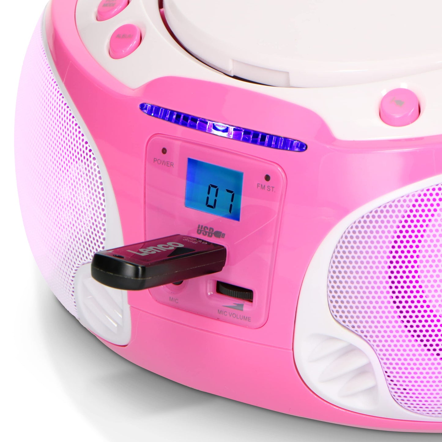 Lenco SCD-650 - portable CD radio - children's boombox - USB & microphone - 6 watt boombox - USB playback - AUX - FM radio - pink