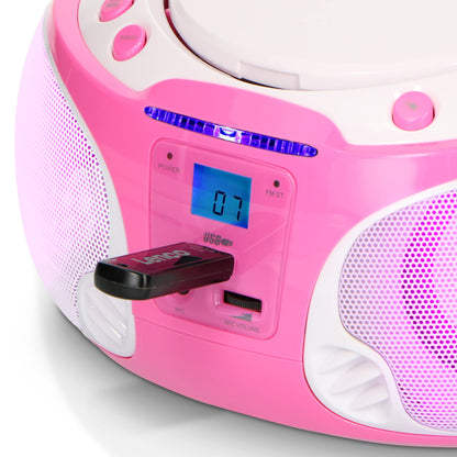Lenco SCD-650 - portable CD radio - children's boombox - USB & microphone - 6 watt boombox - USB playback - AUX - FM radio - pink