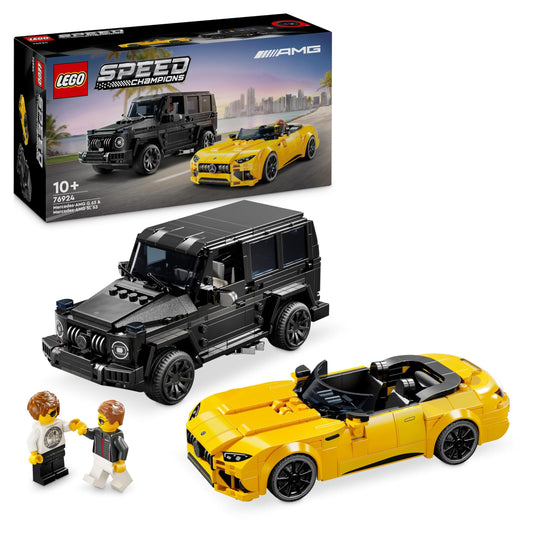 LEGO Speed Champions Mercedes-AMG G 63 & Mercedes-AMG SL 63, building set with 2 toy cars and 2 driver minifigures, gift for boys and girls, model car set, racing car toy 76924