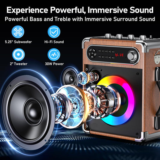 JYX Karaoke system with 2 wireless microphones, Portable PA system Karaoke speaker with adjustable treble/bass and LED lights, Supports TWS, USB/TF/FM radio, Recording function, Perfect for parties, indoors, and outdoors.