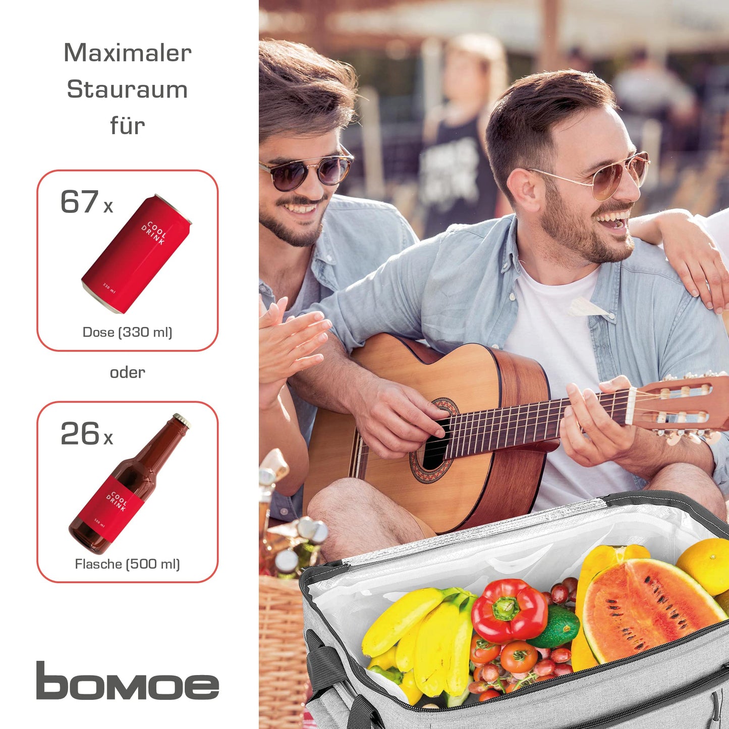 Bomoe 45 liter cool bag foldable - outdoor cool box with 16h cooling function and carrying strap, waterproof picnic bag thermal bag with storage space, insulated bag gray - IceBreezer KT43