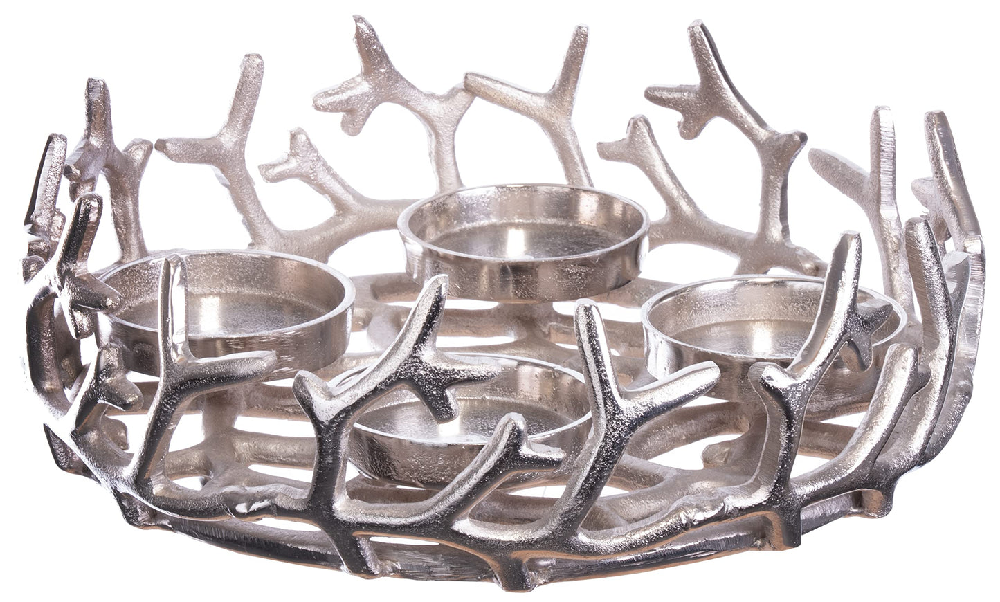 Brandseller Advent wreath Silver Ø 28 cm - Stylish candle holder for 4 candles - Modern Christmas wreath made of aluminum with stylized branches, Elegant table decoration