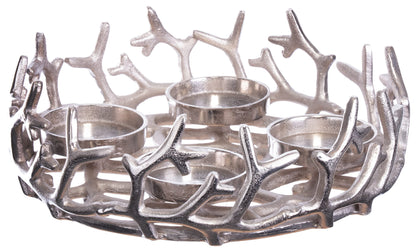 Brandseller Advent wreath Silver Ø 28 cm - Stylish candle holder for 4 candles - Modern Christmas wreath made of aluminum with stylized branches, Elegant table decoration