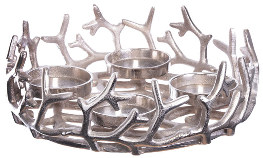 Brandseller Advent wreath Silver Ø 28 cm - Stylish candle holder for 4 candles - Modern Christmas wreath made of aluminum with stylized branches, Elegant table decoration