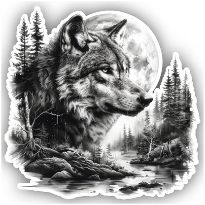 Samunshi® Wolf in Forest Scene Sticker Fantasy Trees RV Motorcycle Bike Scooter or Camper Camping Trailer Mountain Bike Road Bike Sticker 40x39cm