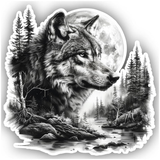 Samunshi® Wolf in Forest Scene Sticker Fantasy Trees RV Motorcycle Bike Scooter or Camper Camping Trailer Mountain Bike Road Bike Sticker 40x39cm
