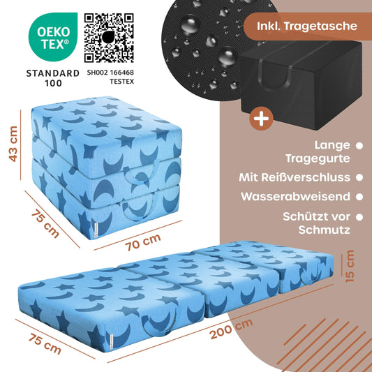 KESSER folding mattress 75 x 200 x 15 cm guest mattress 3-fold foldable as a seat stool foam mattress 25kg/m³ extra thick 15cm breathable washable Removable cover incl. Camping carrying bag