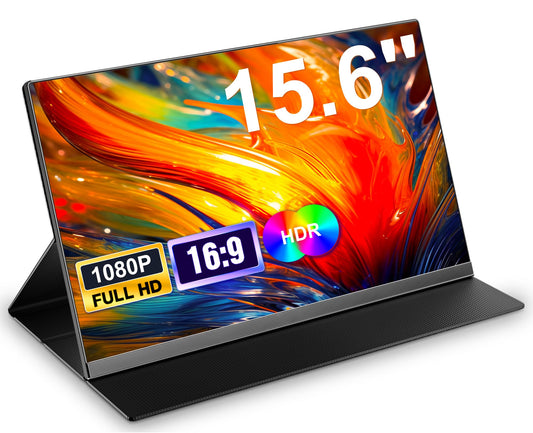 15.6'' Portable Monitor, 1080P FHD Portable Monitor with Protective Cover, Portable Mobile IPS Screen with Speakers, Ultra-Thin Second Screen for Laptop/PC/Mac/Xbox- USB-C & HDMI Connection.