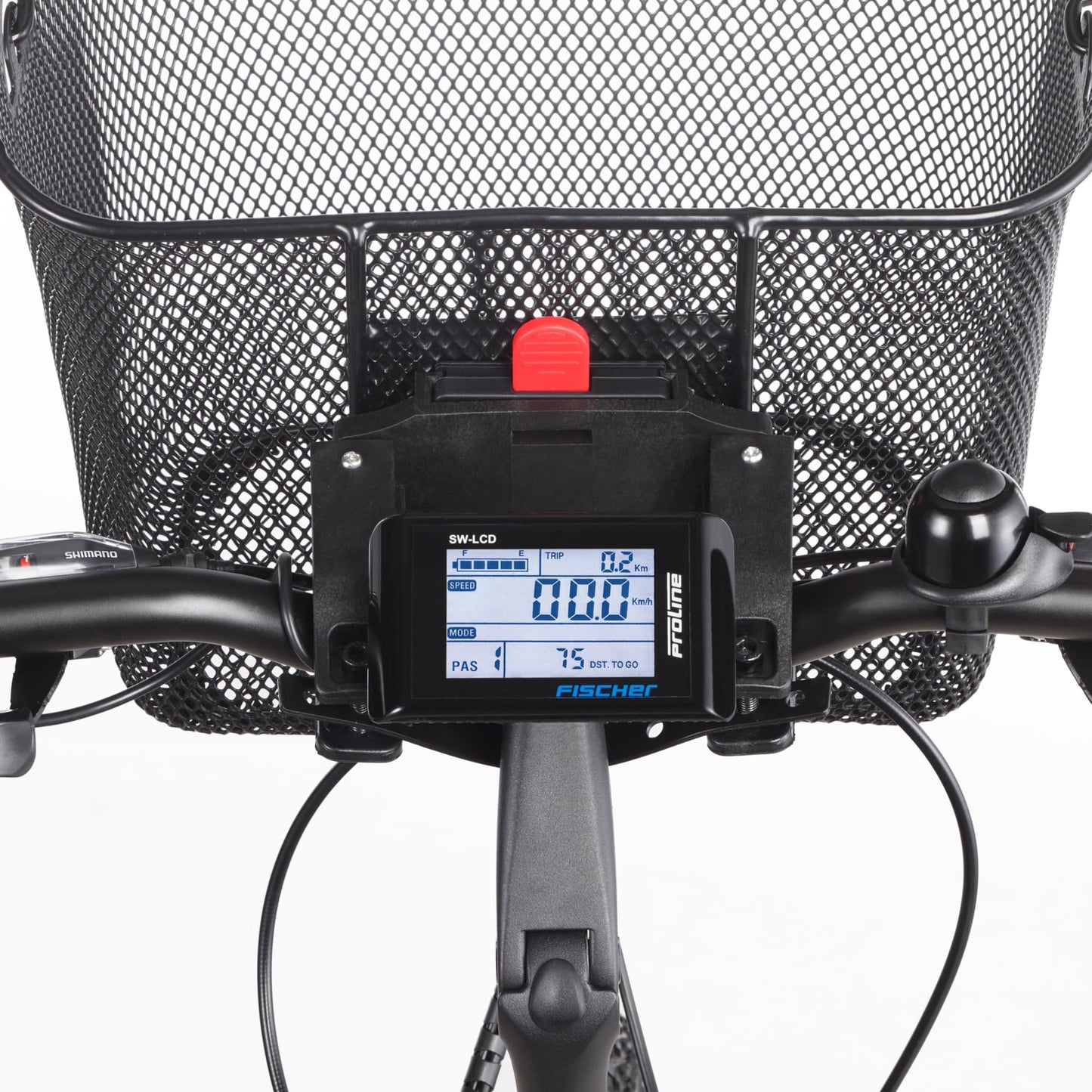 Fischer E-Bike handlebar basket with quick attachment, specifically designed for E-Bikes, carrying capacity of 5kg, suitable for all common displays with a width of 9 cm, including Bosch displays, black.