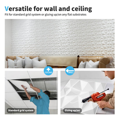Art3d 33 Pieces 3D Wall Panels Diamond High Stiffness PVC, 30 x 30 cm, Non-deformable, Recyclable, Waterproof, Heat-resistant, Odorless, Matte White