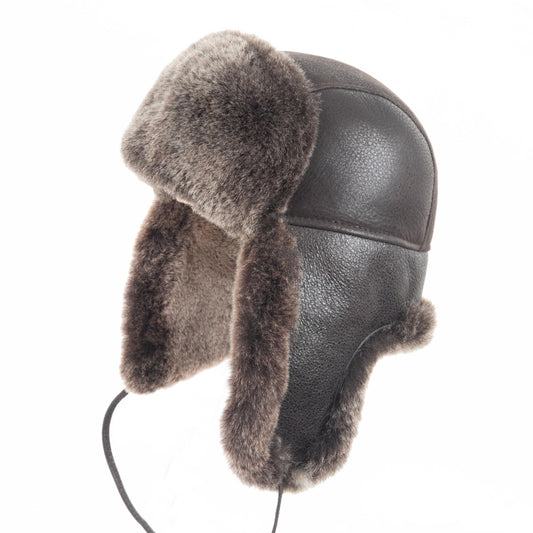 Zessano Unisex Sheepskin Aviator Hat, Russian Ushanka Trapper Winter Fur Hat - Shearling 100% Leather Sheepskin Hats for Men Women