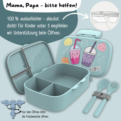 BEARFOOT lunch box for kids with compartments, BPA free, bento box, perfect for boys and girls, 100% leak-proof, ideal for school or daycare (BubbleTea-mint)