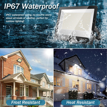 YIQIBRO 200W LED Floodlights Outdoor 2 Pack, IP67 Waterproof Spotlight, 20000LM 6500K Cool White Super Bright LED Floodlight with Transformer, Outdoor Floodlights for Warehouse, Garden, Garage, Yard, Parking Lot.
